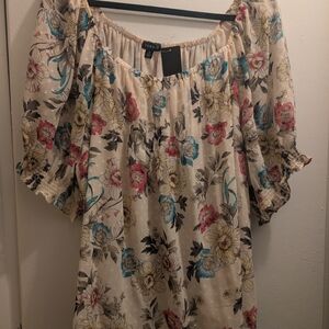 Torrid Floral Blouse - Cream, Pink, Blue